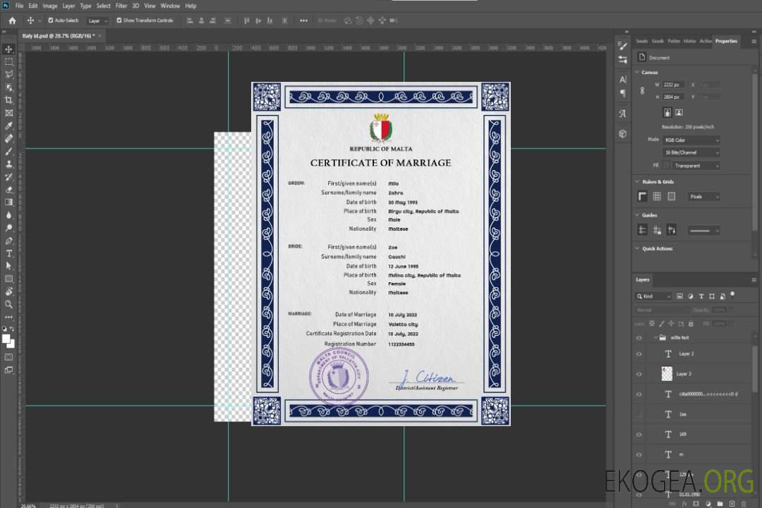 Modèle PSD de certificat de mariage de Malte template Modèle PSD de certificat de mariage de Malte template